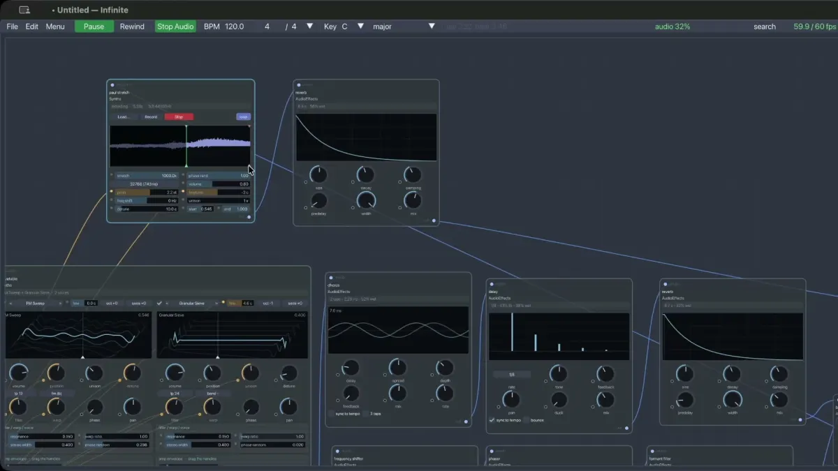 Audio workstation and synth nodes