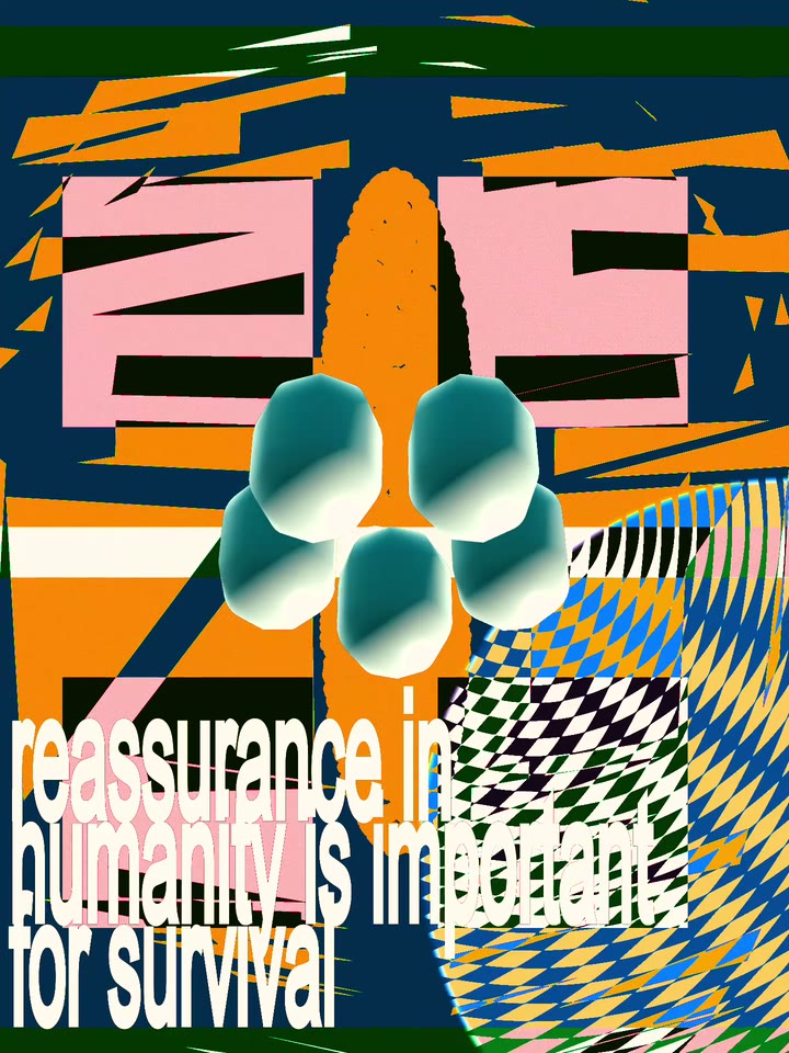 Infinite artwork 5: pink and orange glitched collage with bold type