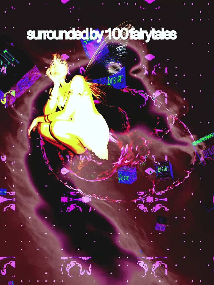 Infinite artwork 3: a mushroom and fairy in glowing neon pattern on black