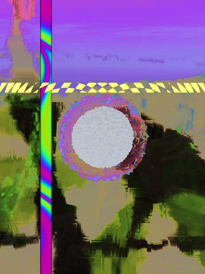 Infinite artwork 8: a glitched olive landscape with a pale sphere